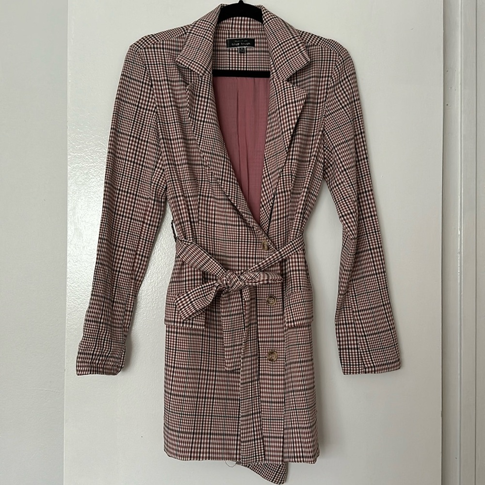 Boutique pink and black plaid trench dress/